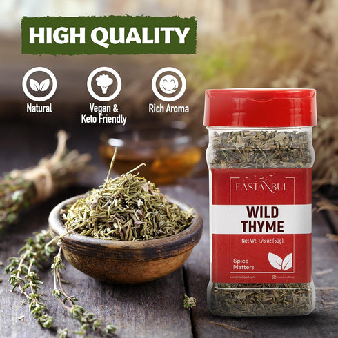 Eastanbul Wild Thyme, 1.76oz Mediterranean Zatar Thyme Seasoning, AKA Thymbra Spicata, Spiked thyme, For Tea & Culinary Seasoning, Dried Thyme Lea...